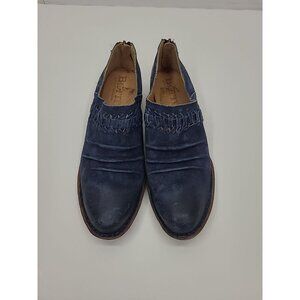 Born Katharina Navy Women's Size 8 Rouched Ankle Bootie Suede Leather Back Zip